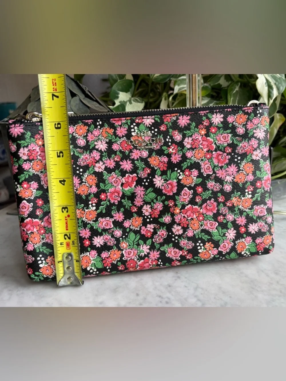 Coach Black Floral Crossbody with Pink, Red, Orange Flowers - Picture 6 of 7